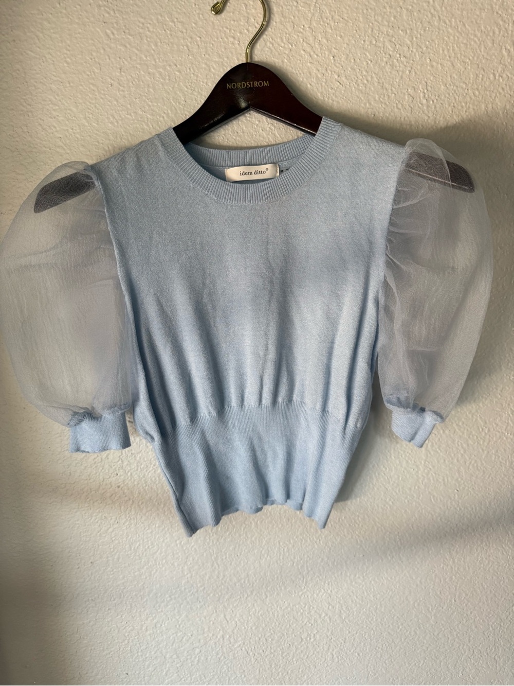 Idem Ditto Blue Organza Puff Sleeve Knit Top M